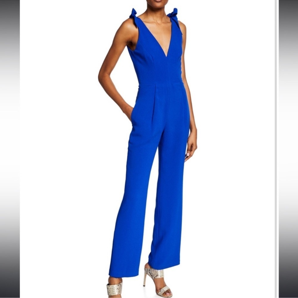 Dress the Population Royal Blue Tie-Shoulder V-Neck Jumpsuit
